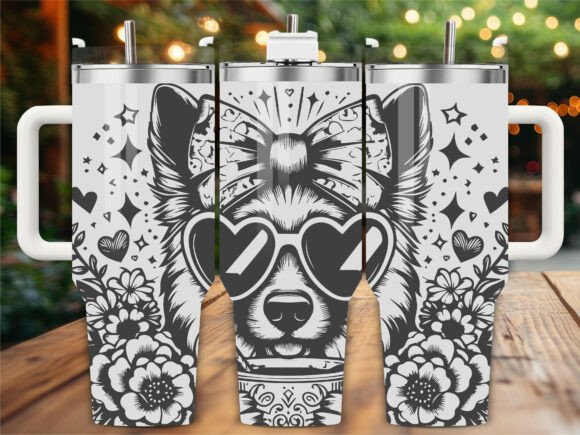 Floral Dog Bow Tumbler Wrap